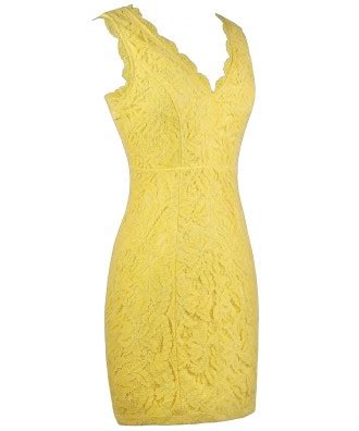 Yellow Lace Pencil Dress, Yellow Lace Dress, Yellow Party Dress, Yellow Cocktail Dress Lily Boutique