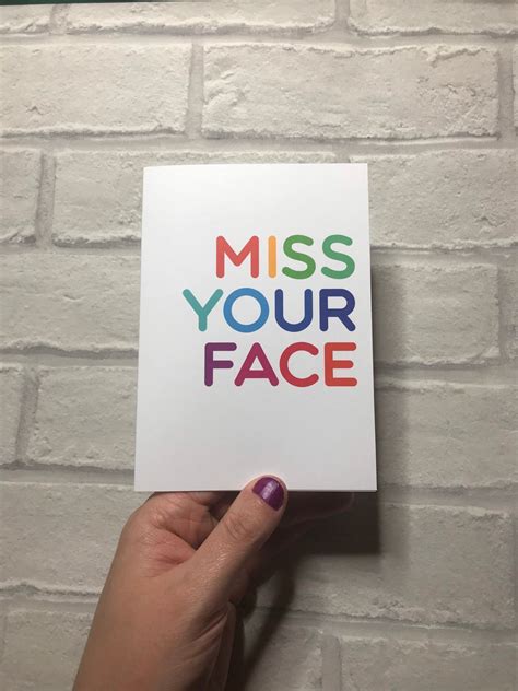 Miss Your Face Funny Rainbow Greeting Card Miss You Etsy
