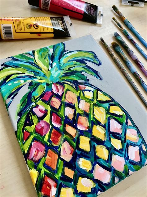 How To Paint A Pineapple With Acrylic Paint Acrylic Painting Classes