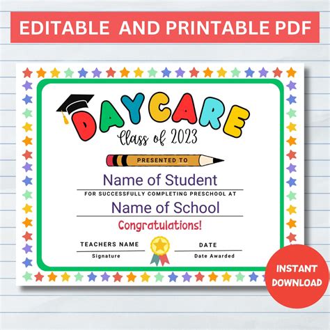 Editable Daycare Graduation Certificate Daycare Graduation Etsy