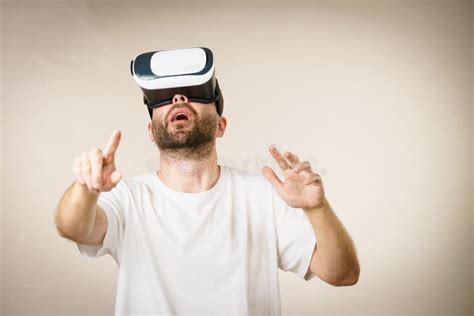 Adult Man Wearing Vr Goggles Stock Image Image Of Technology Headset