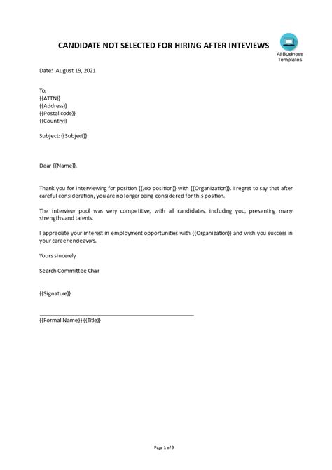 Rejection Letter For Job Interview Templates At