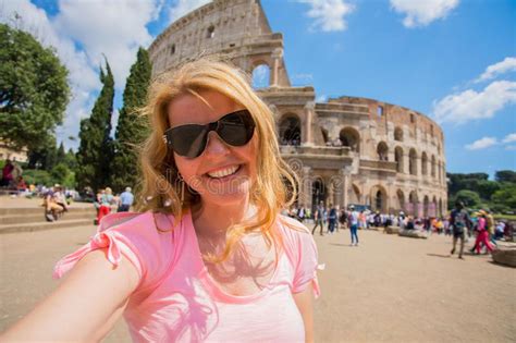 Portrait Of A Pretty Female Tourist In Rome Stock Image