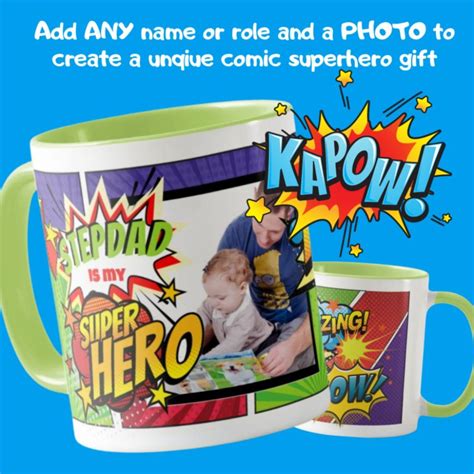 stepdad is my superhero personalized photo comic mug zazzle photo comic superhero ts