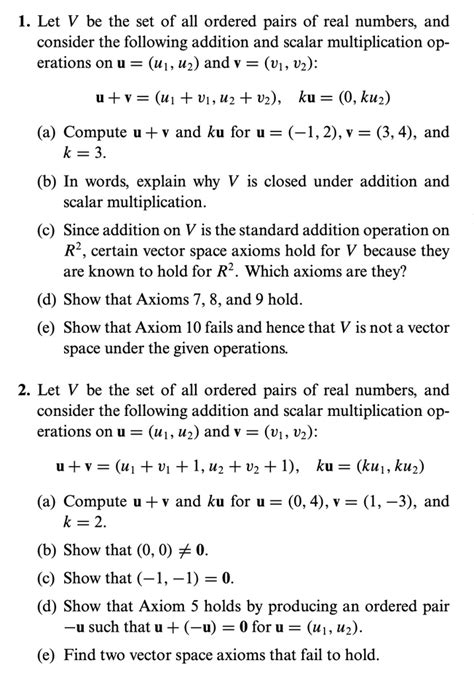 solved 1 let v be the set of all ordered pairs of real numbers and consider the following