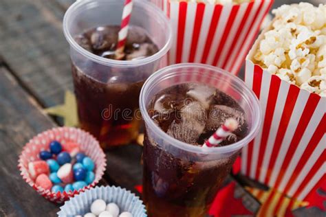 Popcorn Confectionery And Drink With 4th July Theme Stock Image