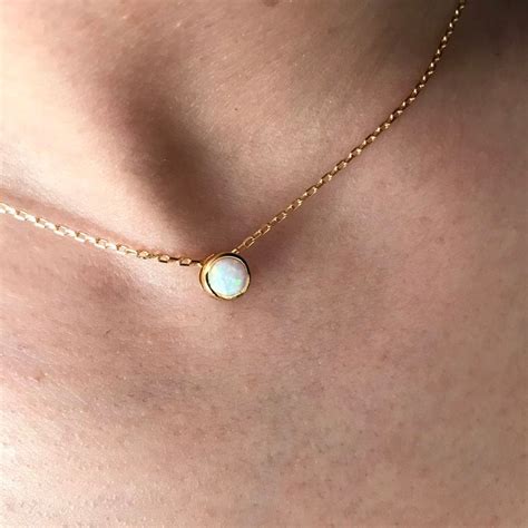 Simple Opal Necklace Single Dainty Opal Necklace K Yellow Gold
