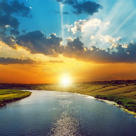 River And Sunny Sky With Clouds Stock Image Image Of Environment