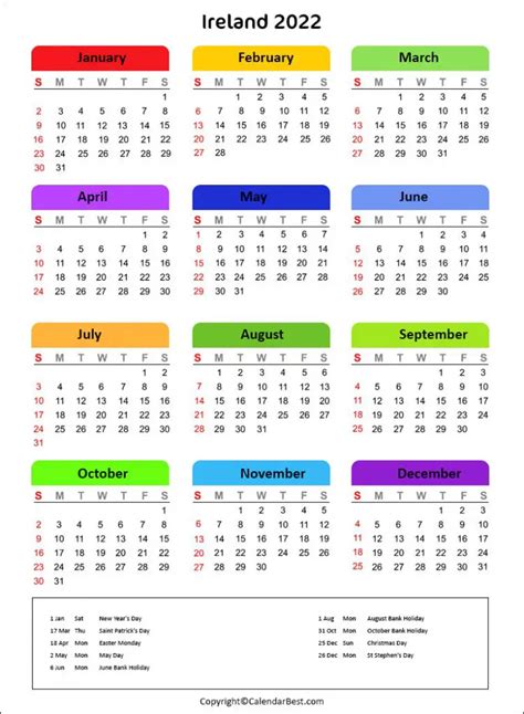 Printable Calendar 2022 Ireland Best Printable Calendar