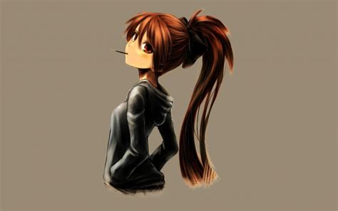 Wallpaper Anime Girl Hoodie Ponytail Sweater Black