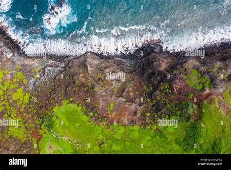 Overhead View Over Pacific Ocean And West Maui Mountains Hi Res Stock