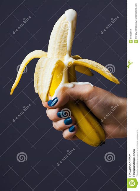 Peeled Banana With Yogurt Stock Image Image Of Handjob 68485863