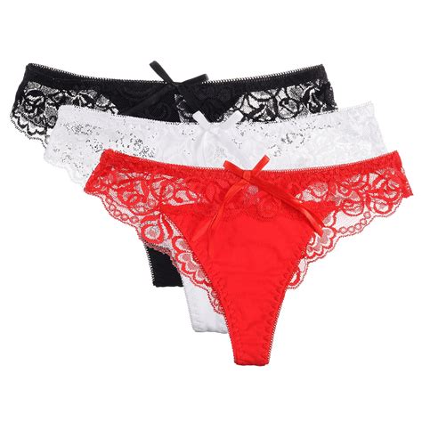 3 Pieceslot Sexy Womens Briefs Seamless V String Lace Cutton Floral Sheer Girls Thongs Cotton