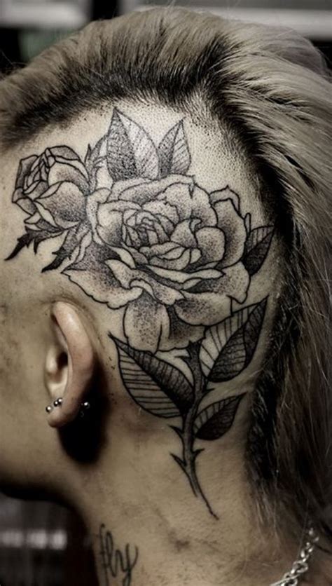 Engraving Style Black Ink Head Tattoo Of Nice Roses Tattooimagesbiz