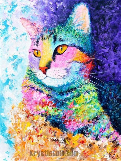 Tabby Cat Art Cat Painting Colorful Cat Print On Canvas Or Etsy