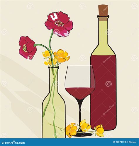 Vector Background With Wine Bottles And Flowers Stock Vector