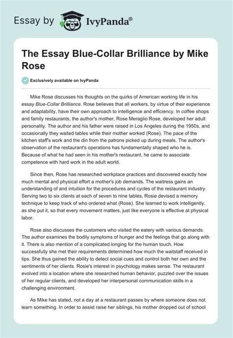The Essay Blue Collar Brilliance By Mike Rose 1496 Words Essay
