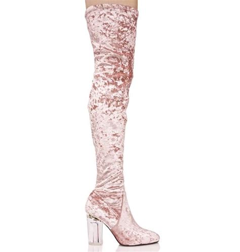 pink velvet thigh high lucite boot dolls kill