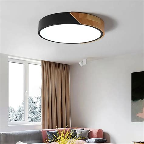 Modern LED Drum Flush Mount Ceiling Light In Black Dimmable Remote