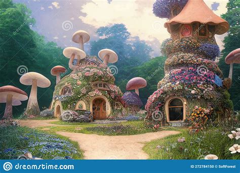 Children Digital Illustration Magic Elven House With Fairy Tale