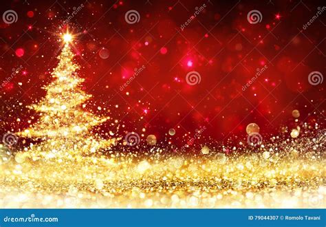 Shining Christmas Tree Golden Glitter Sparkling Stock Illustration