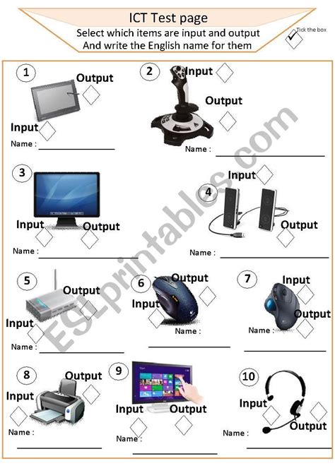 Ict Computer Test Sheet Input Output Esl Worksheet By Boatabike Mike