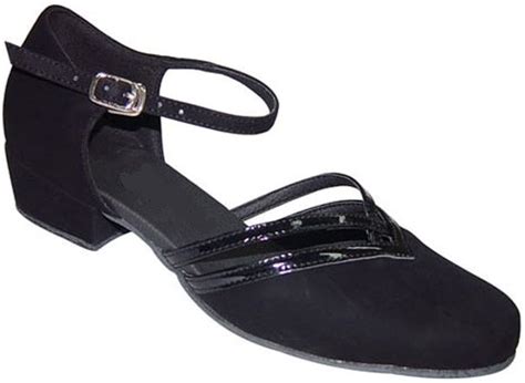 Ladies Black Nubuck And Black Patent Closed Toe Dance Shoes For Line Latin Ballroom Jive Salsa