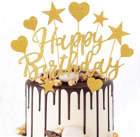Buy Humairc 2 Sets Gold Cake Topper Happy Birthday Cake Decoration For