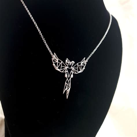 Silver Phoenix Necklace Geometric Phoenix Necklace Phoenix Etsy