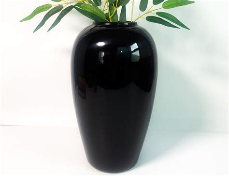 Vintage Haegar Inspired Art Deco Vase 1980s Black Draped Ribbed Ceramic