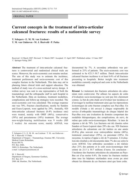 Pdf Current Concepts In The Treatment Of Intra Articular Calcaneal
