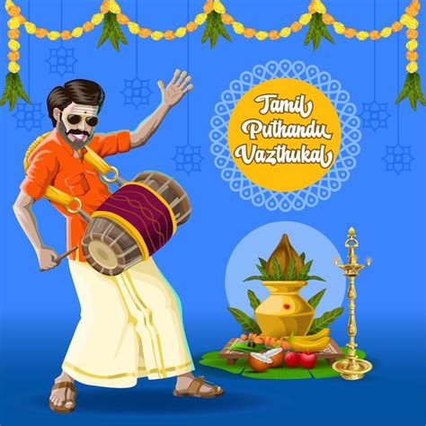 Premium Vector Tamil New Year Greetings With A Traditional Happy Drum
