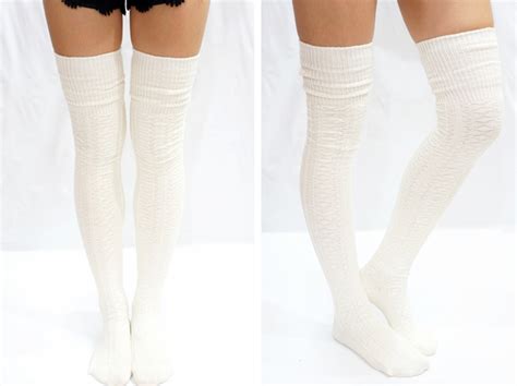 Cozy Cable Knit Thigh High Socks Boot Socks Creamy White · Sandysshop · Online Store Powered By