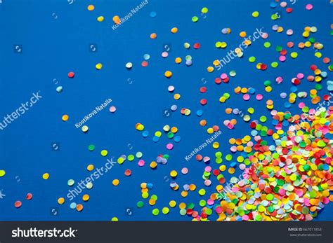 Frame Made Colored Confetti Blue Background Stock Photo 667011853