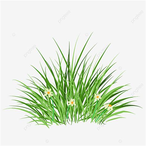 Hand Painted Green Grass With A Bush Of Flowers Grass Clipart Green