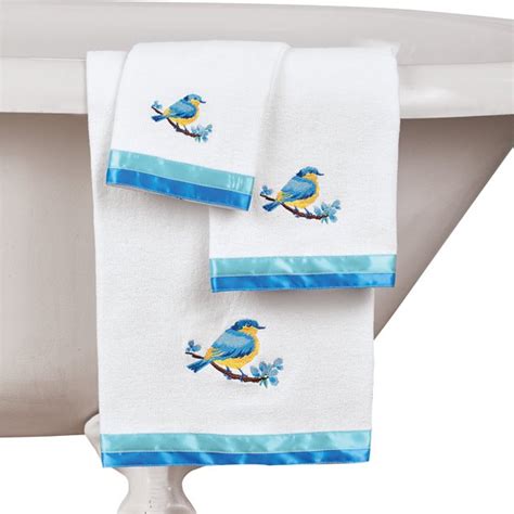 Floral Bluebird Medallion Bathroom Towels Set Of 3