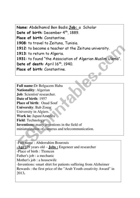 Biographies Esl Worksheet By Nassi3