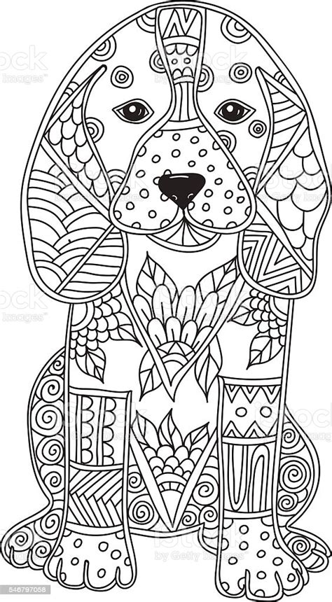 Dog Adult Antistress Or Children Coloring Page Stock