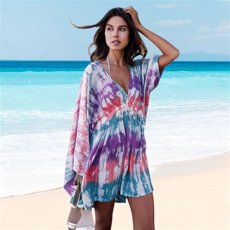 2018 New Arrivals Deep V Neck Beach Cover Up Printed Swimwear Loose