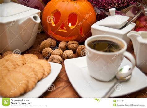 Virtual halloween parties are halloween celebrations held on video conferencing software like the activities and games at these events tend to be halloween themed, and may include virtual trick or. Halloween Coffee Composition Stock Photo - Image of heath, cream: 34810014