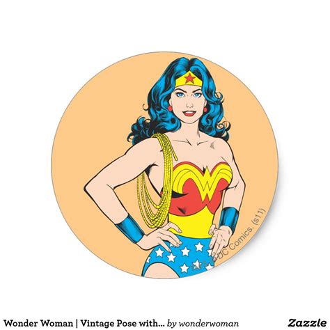 Wonder Woman Vintage Pose With Lasso Classic Round Sticker In 2020 Wonder Woman