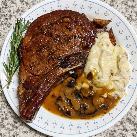 I use a cast iron skillet, but a frying pan works just as well. I made Angus Choice Cut Rib-eye w/ Mashed Potatoes and Mushroom Gravy : FoodPorn
