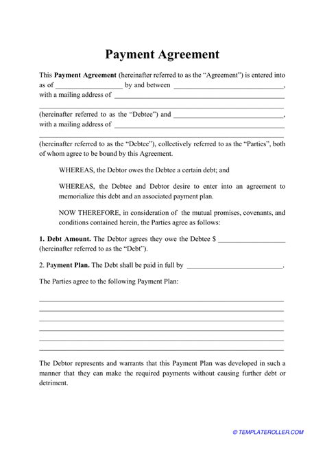Payment Agreement Template Fill Out Sign Online And Download Pdf