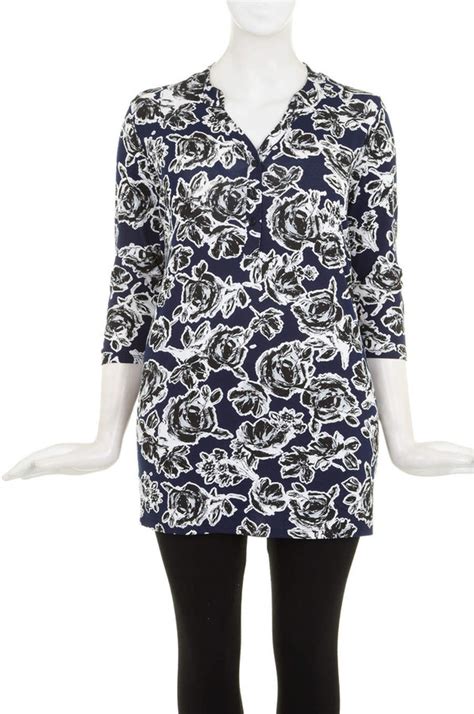 Evans Plus Size Navy Blue Floral Print Tunic Top Shopstyle