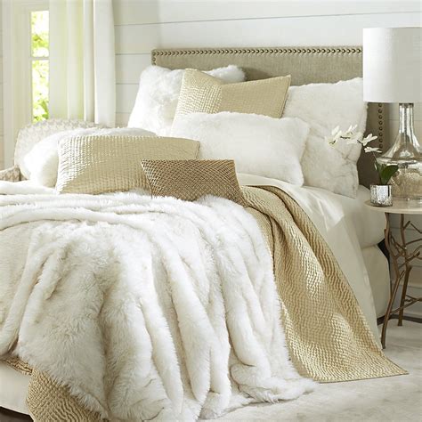 Faux Fur Blanket And Sham Arctic Fox Bed Linens Luxury Gold Bedroom