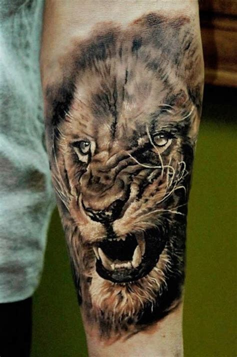 Realistic Lion Face Tattoo On Arm Click On The Pic For More Tattoos