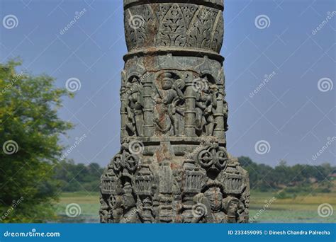 Ancient Artistic Sculptures On Pillar Arthuna Temple Rajasthan India