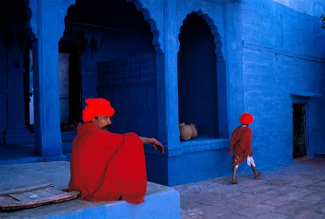 Steve Mccurry India Jodhpur Two Men In Bright Red Traditional Dress