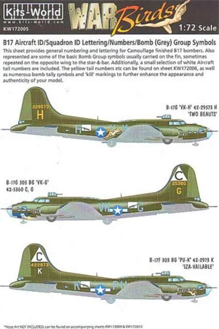 Kits World 172238 Décalcomanies Davion 172 Boeing B 17 Forteresse