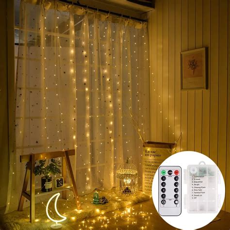 Battery Powered 3x3m 300 Led Curtain Icicle Fairy String Lights Copper